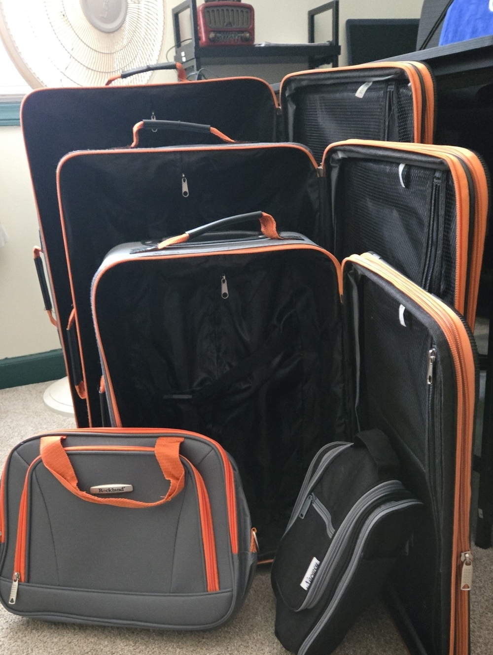 Gray and Orange Travel Luggage Set - 4-Piece Carrying Set With Toiletry Bag